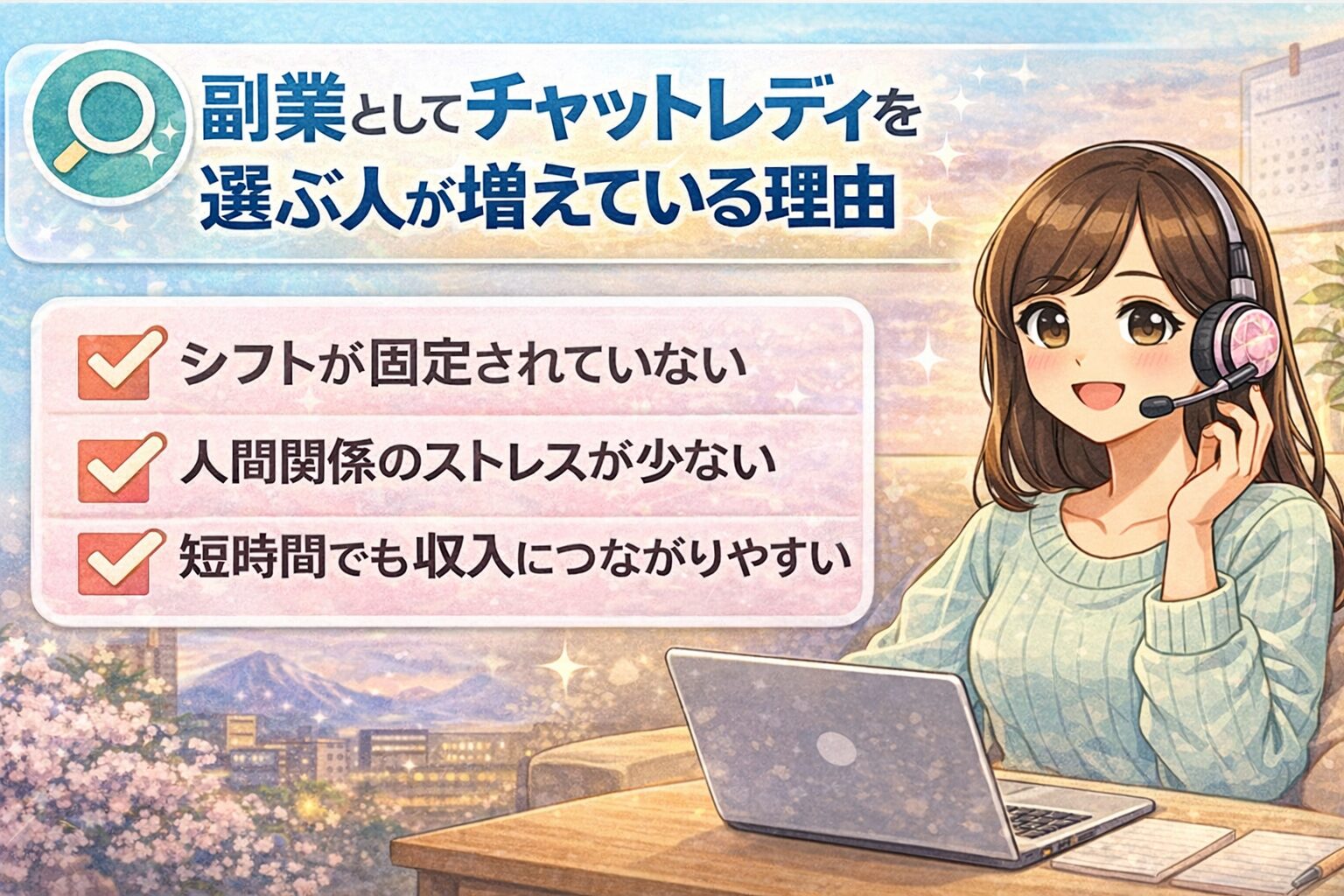 副業としてチャットレディを選ぶ人が増えている理由を説明したイラスト