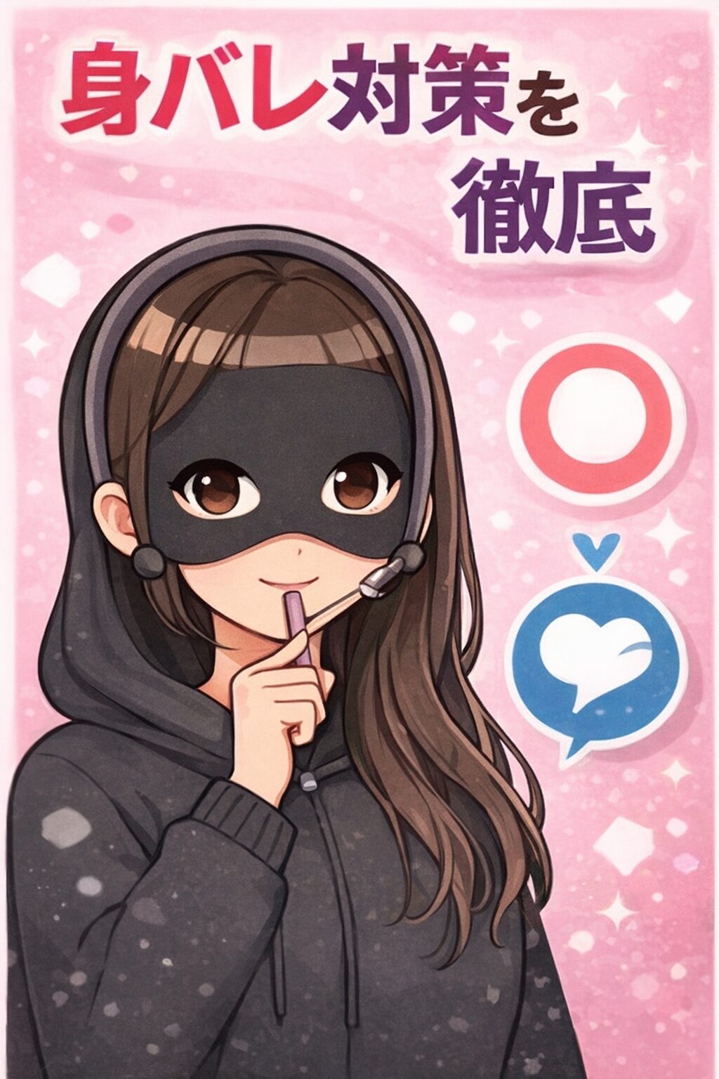 チャットレディの身バレ対策を表現したイラスト。顔出しや個人情報への配慮を徹底し安心して働ける環境をイメージ。