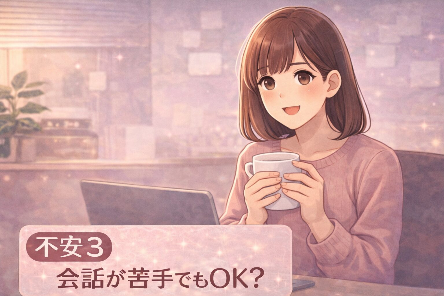 会話が苦手でもチャットレディができるか不安3を表すイラスト