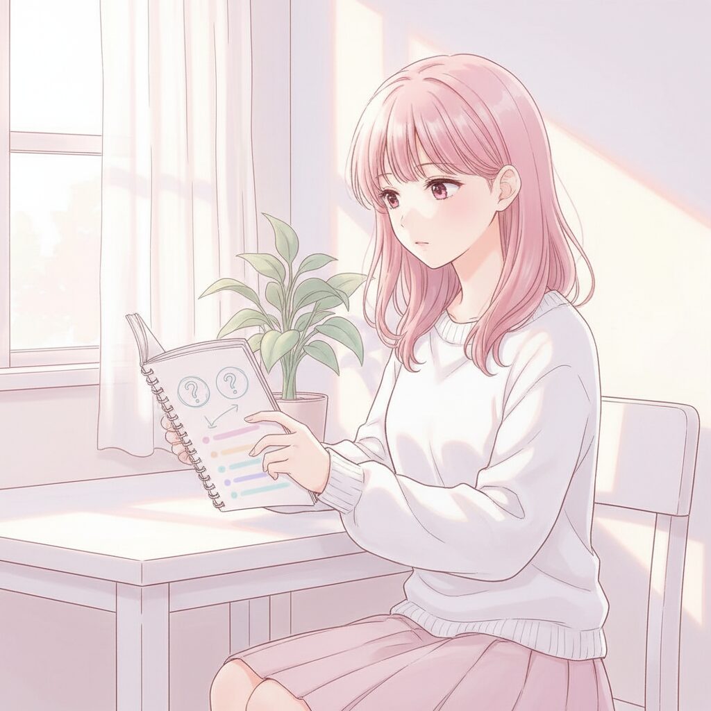 稼げる人と稼げない人の違いを考える チャットレディが本当に稼げるか考える女性のイラスト|C-pot札幌