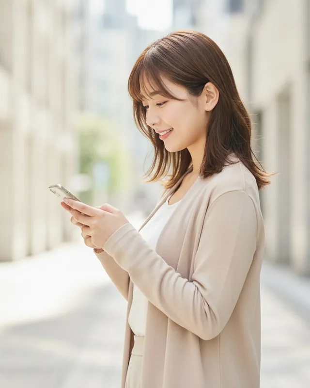スマホを見て笑っている女性